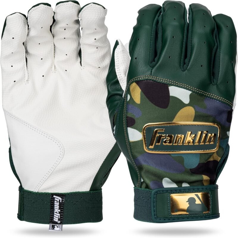 Guantes de bateo Franklin Sports MLB Digitek - Adulto L - Verde Forest/Dorado