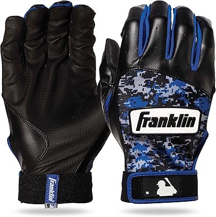 Guantes de bateo Franklin Sports MLB Digitek - Adulto XL - Negro/Azul Pixel