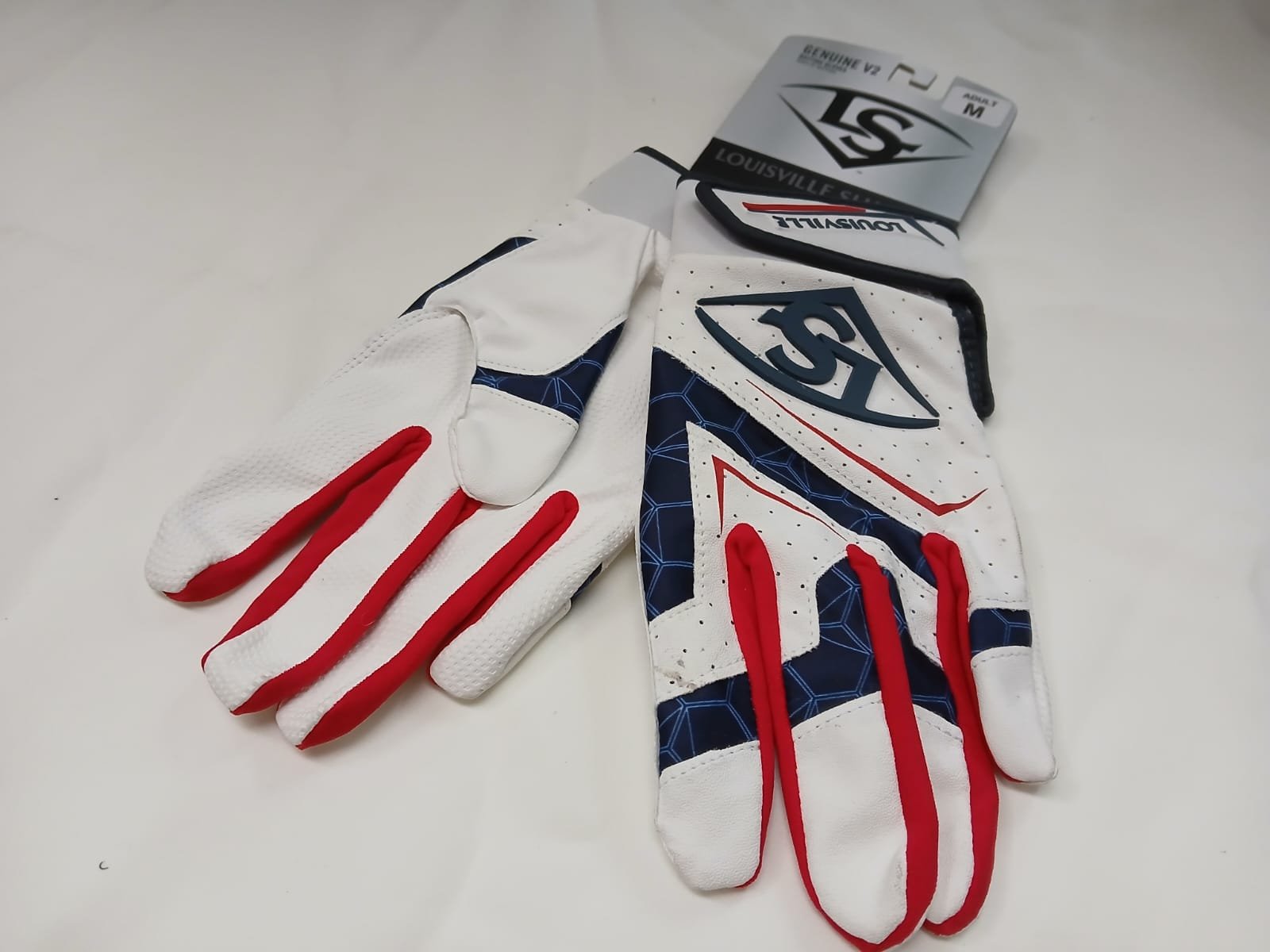 Guantes de bateo para adultos M,Louisville Slugger - Blanco/Azul/Rojo - Imagen 2